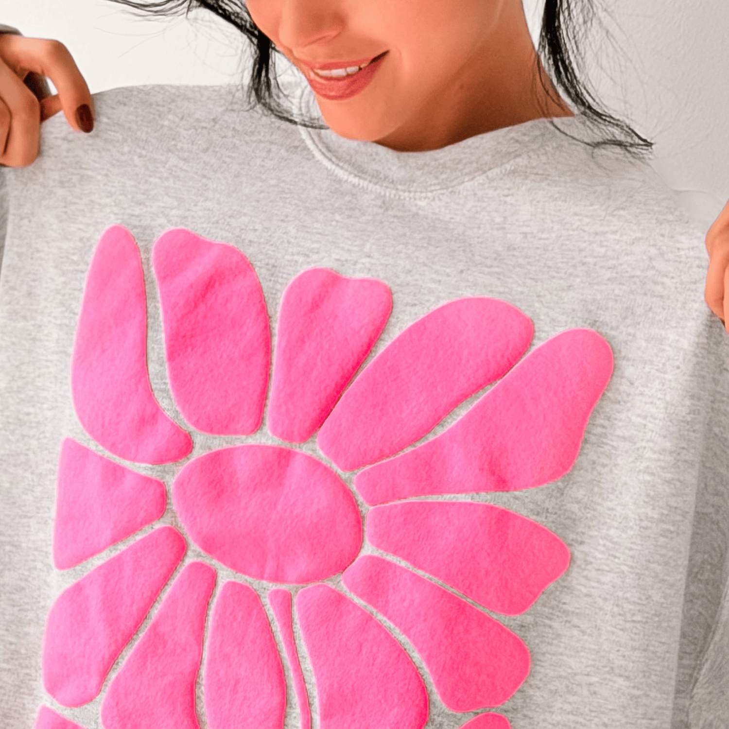 Pink Retro Flower Puff Sweatshirt
