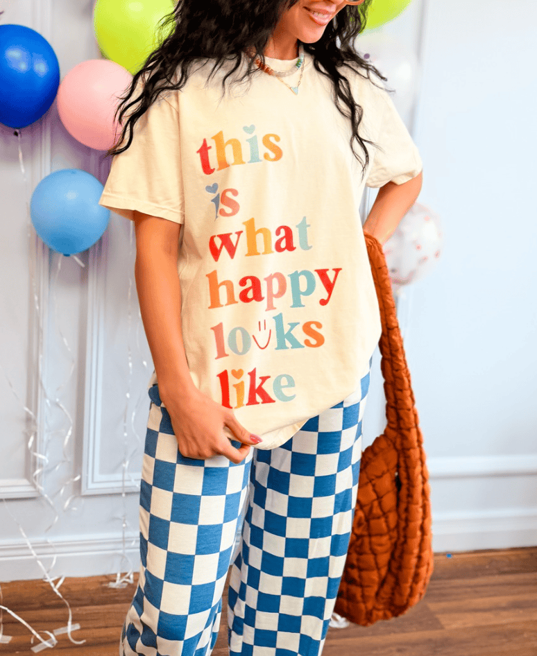 model wearing this is what happy looks like