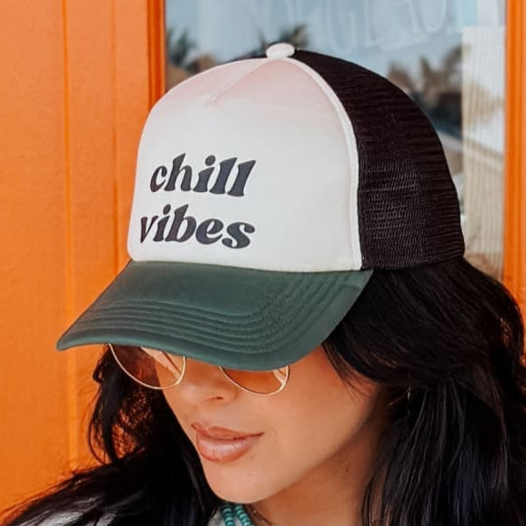 Chill Vibes Mesh Trucker Hat - Cream Green