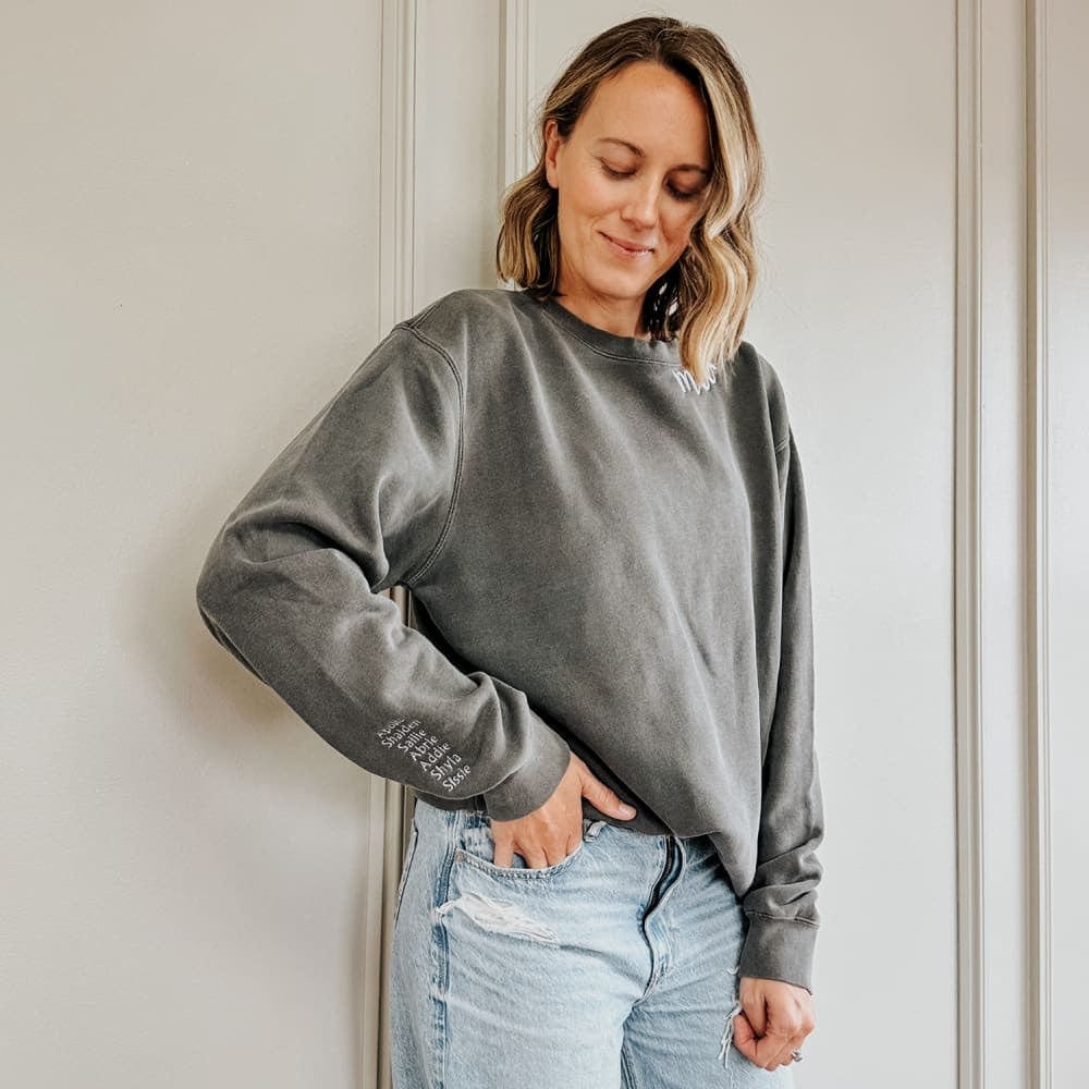 Custom Mama Embroidered Crewneck - Black