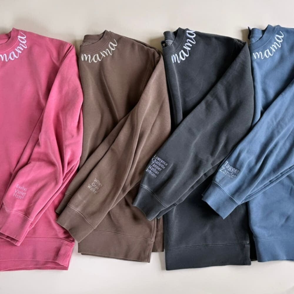 Custom Mama Embroidered Crewneck - Clay