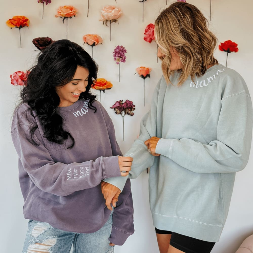 Custom Mama Embroidered Crewneck - Plum