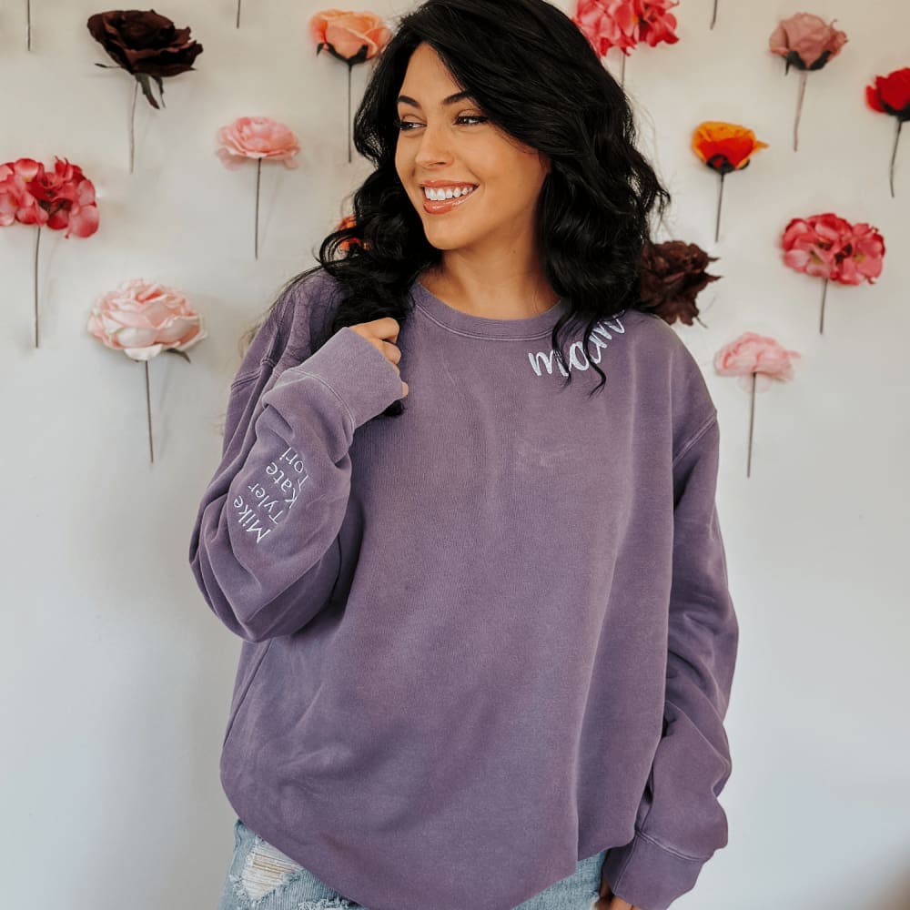 Custom Mama Embroidered Crewneck - Plum