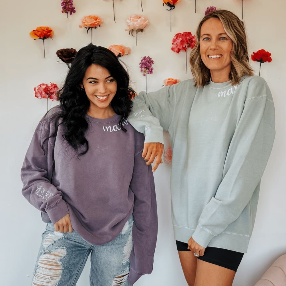 Custom Mama Embroidered Crewneck - Plum