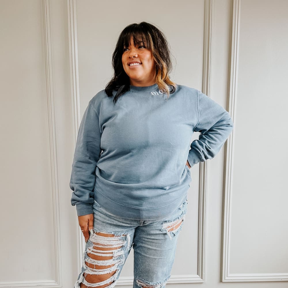 Custom Mama Embroidered Crewneck - Slate Blue