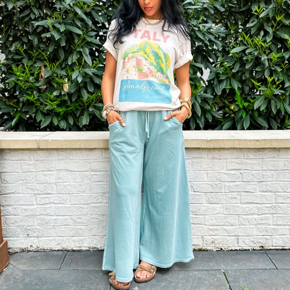 Flora French Terry Pants - Ash Blue