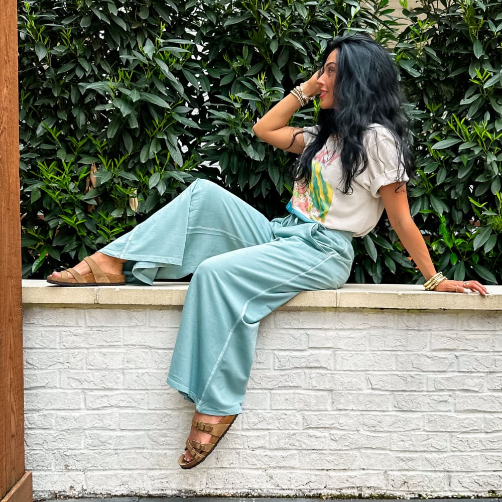 Flora French Terry Pants - Ash Blue
