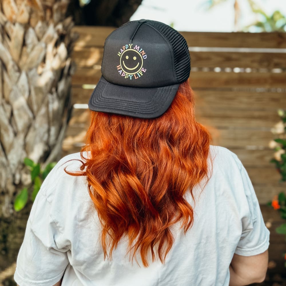 Happy Mind Foam Mesh Trucker Hat - Black