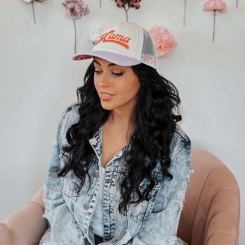 Mama Ponytail Hat - Lavender Smiley