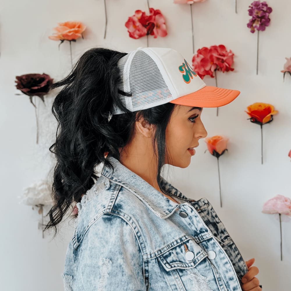 Mama Ponytail Hat - Sherbert Flowers