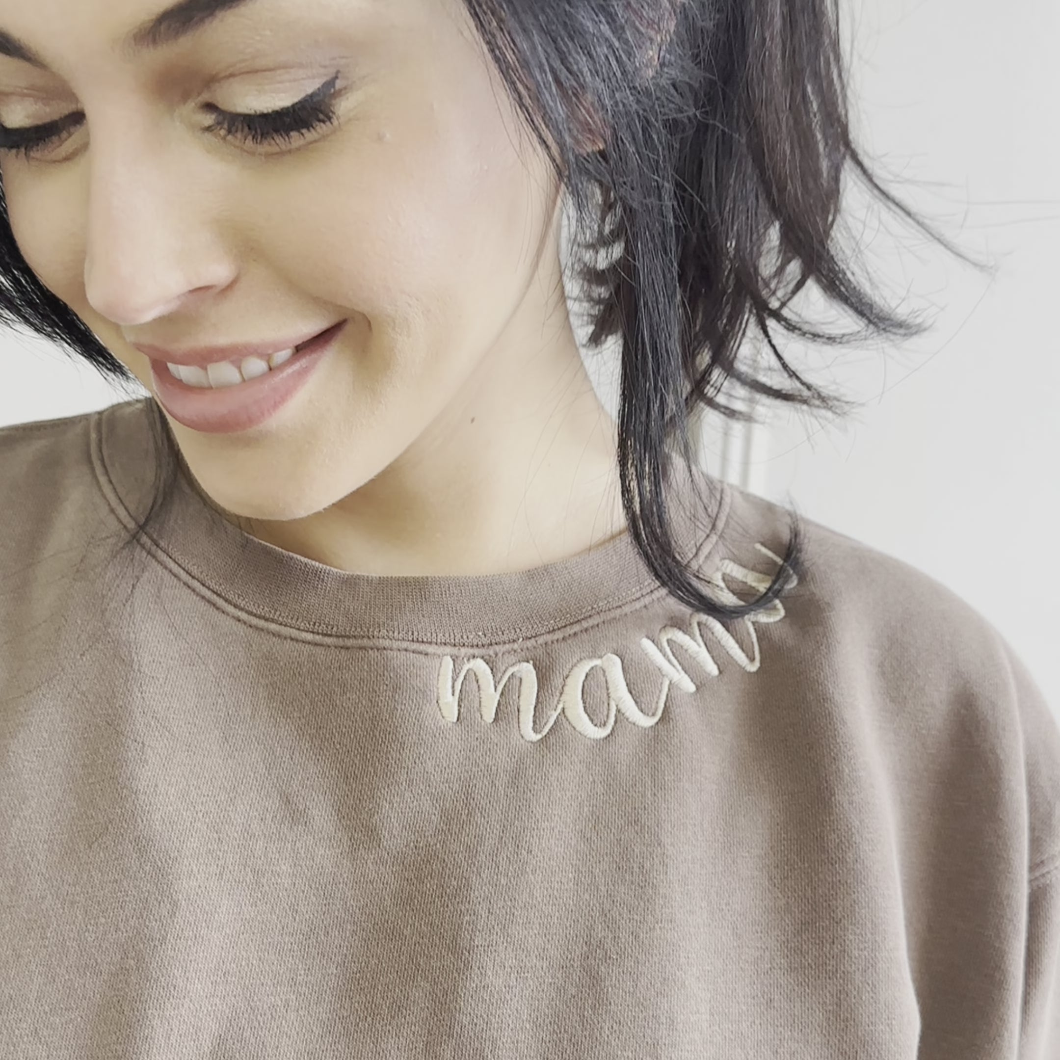 Custom Mama Embroidered Crewneck - Clay