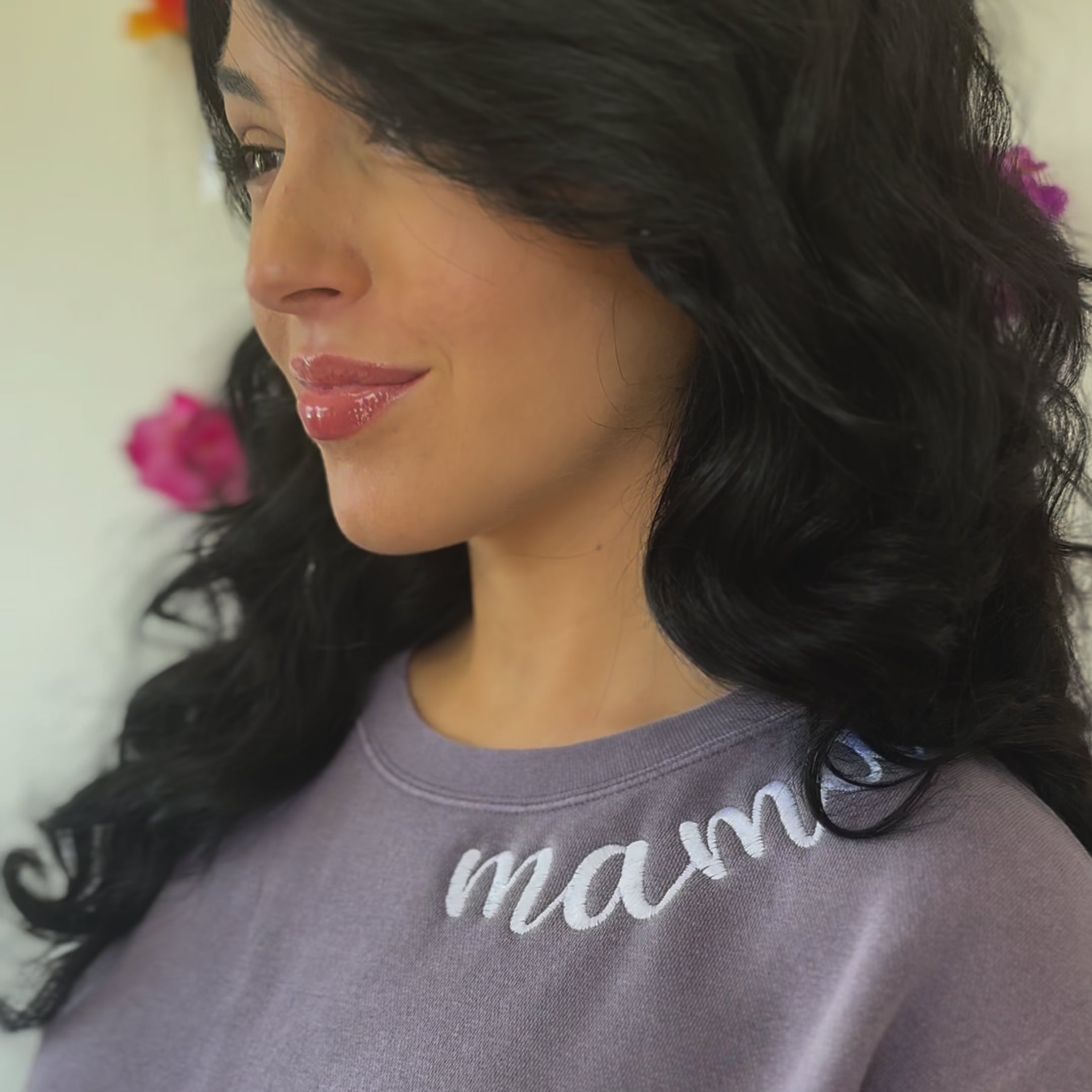 Custom Mama Embroidered Crewneck - Plum