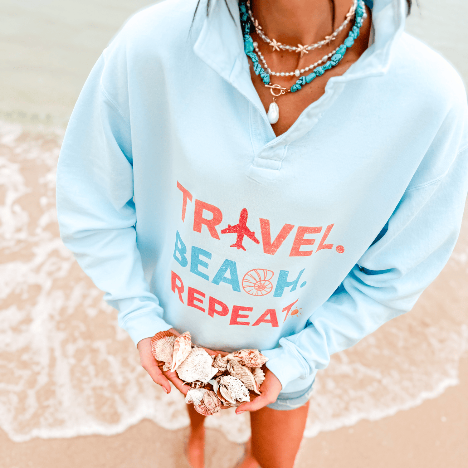 Travel, Beach, Repeat! Collegiate Crewneck