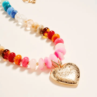Colorful Stencil Heart Pendant Necklace