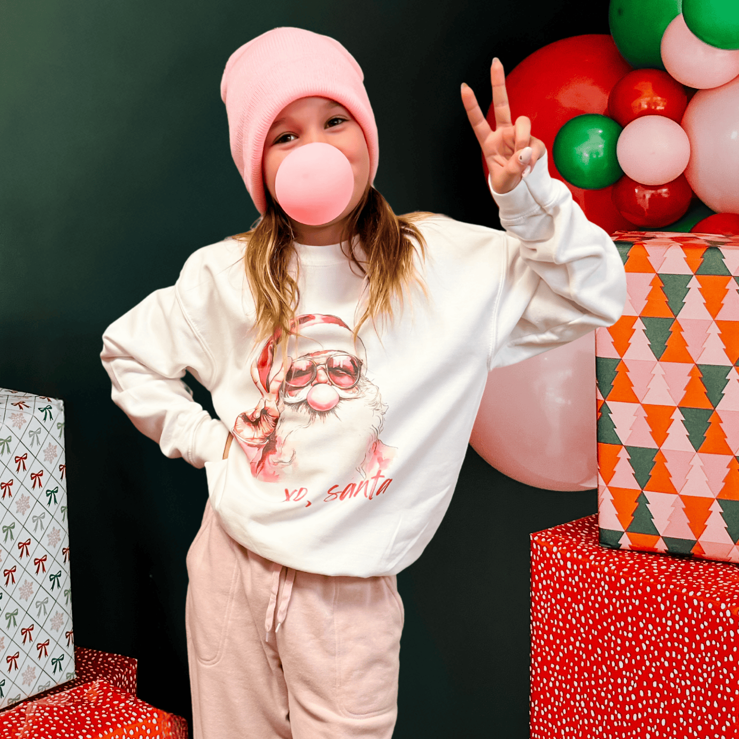 Bubble Gum Santa - Kids Crewneck