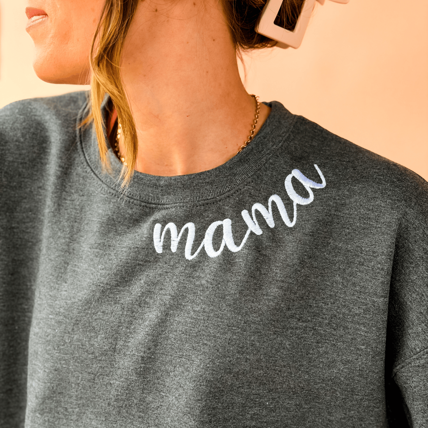 Custom Mama Embroidered Crewneck - Heather Charcoal