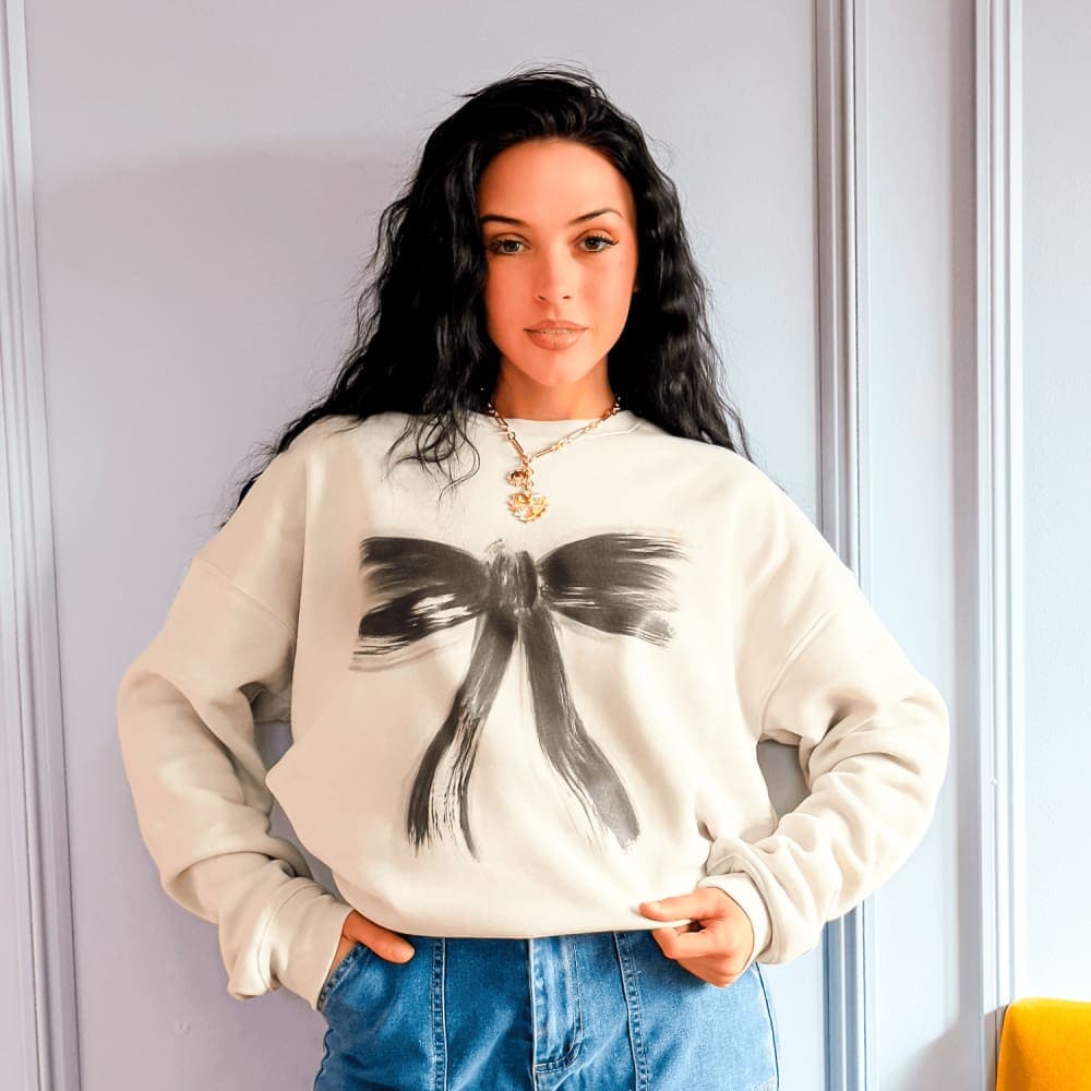 5 STAR! Grunge Black Bow Sweatshirt - Dust