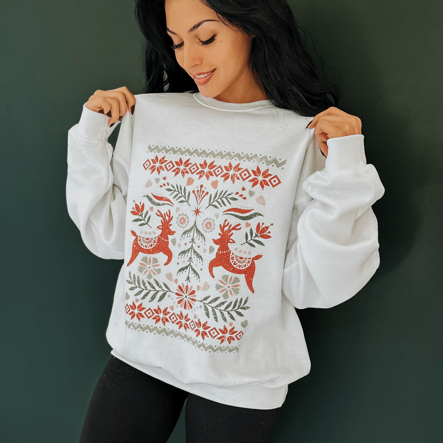 Reindeer Sweater Print Sweatshirt
