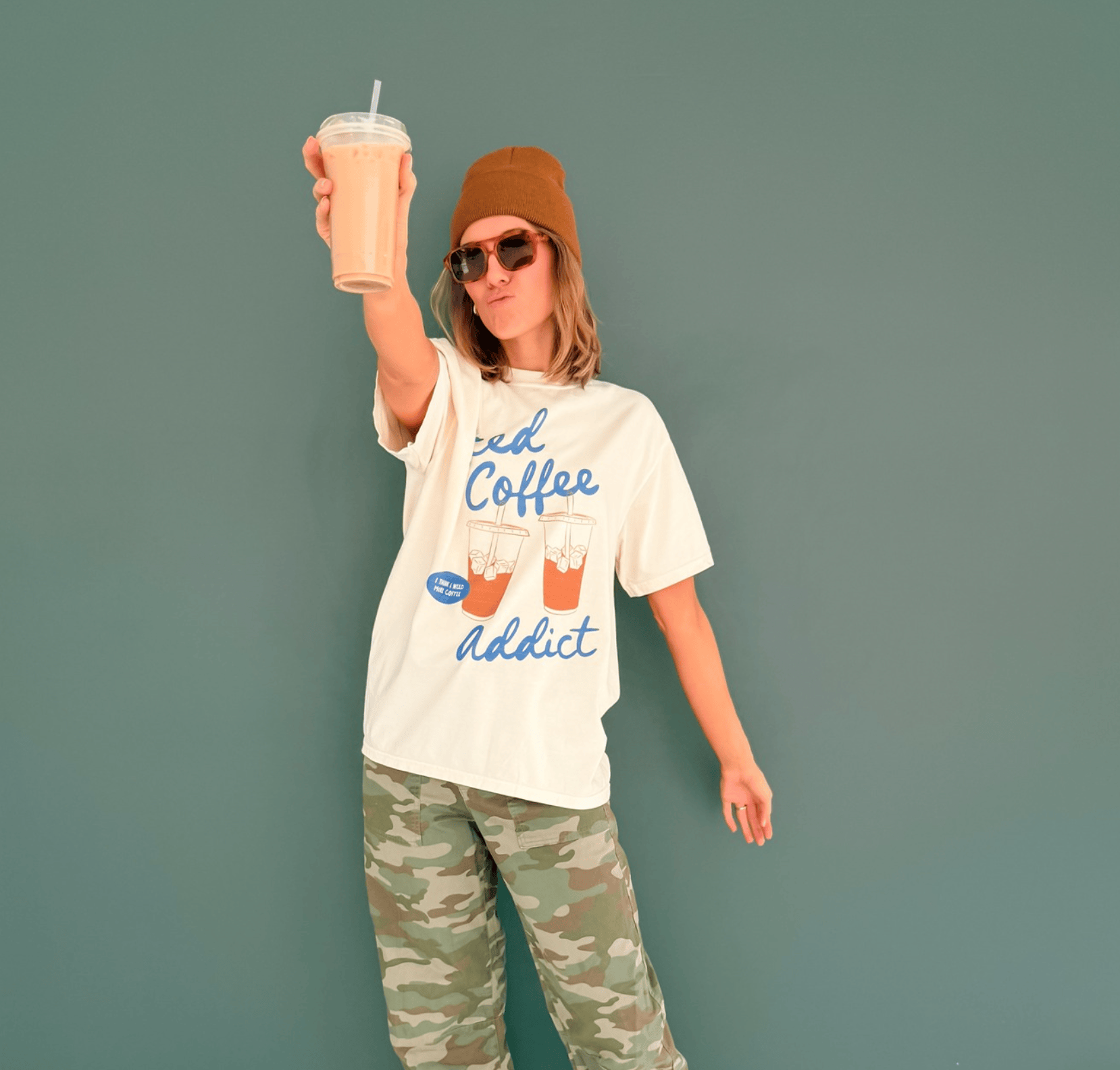 model wearing Iced Coffee Addict Tee