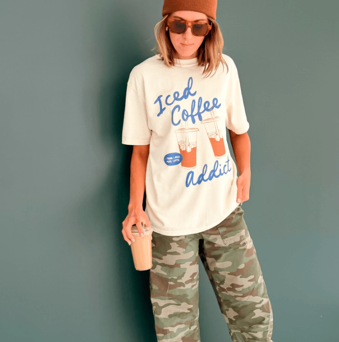 model wearing Iced Coffee Addict Tee