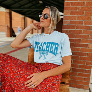 Blue Bow Teacher Tee - Chambray - NEW