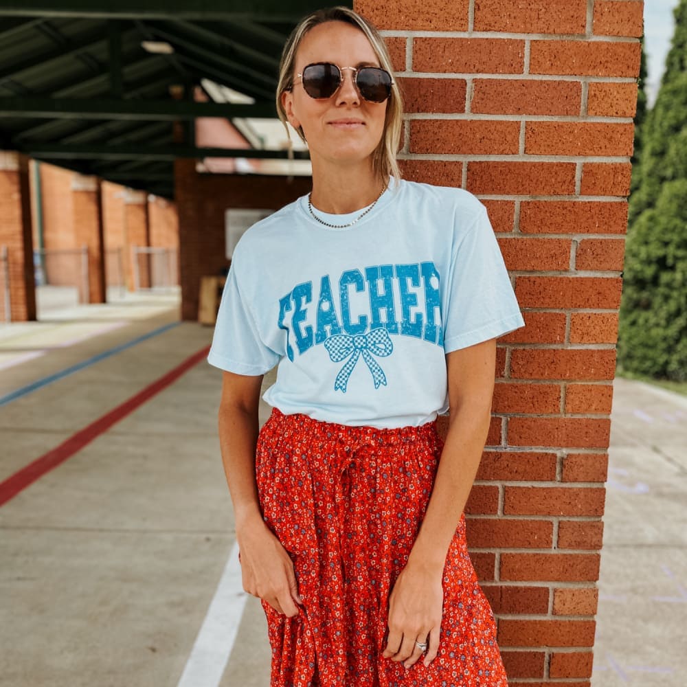 Blue Bow Teacher Tee - Chambray - NEW