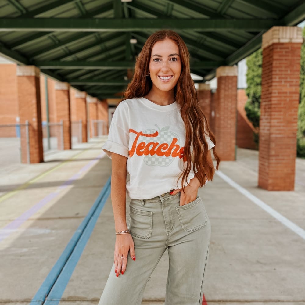Checkerboard Apple Teacher Tee - NEW