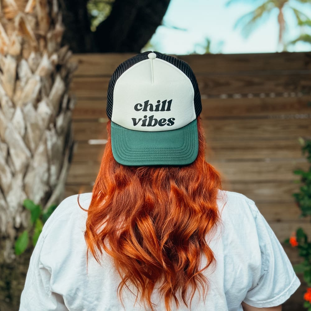 Chill Vibes Mesh Trucker Hat - Cream Green
