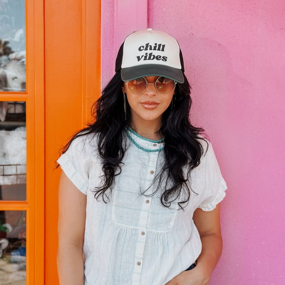 Chill Vibes Mesh Trucker Hat - Cream Green