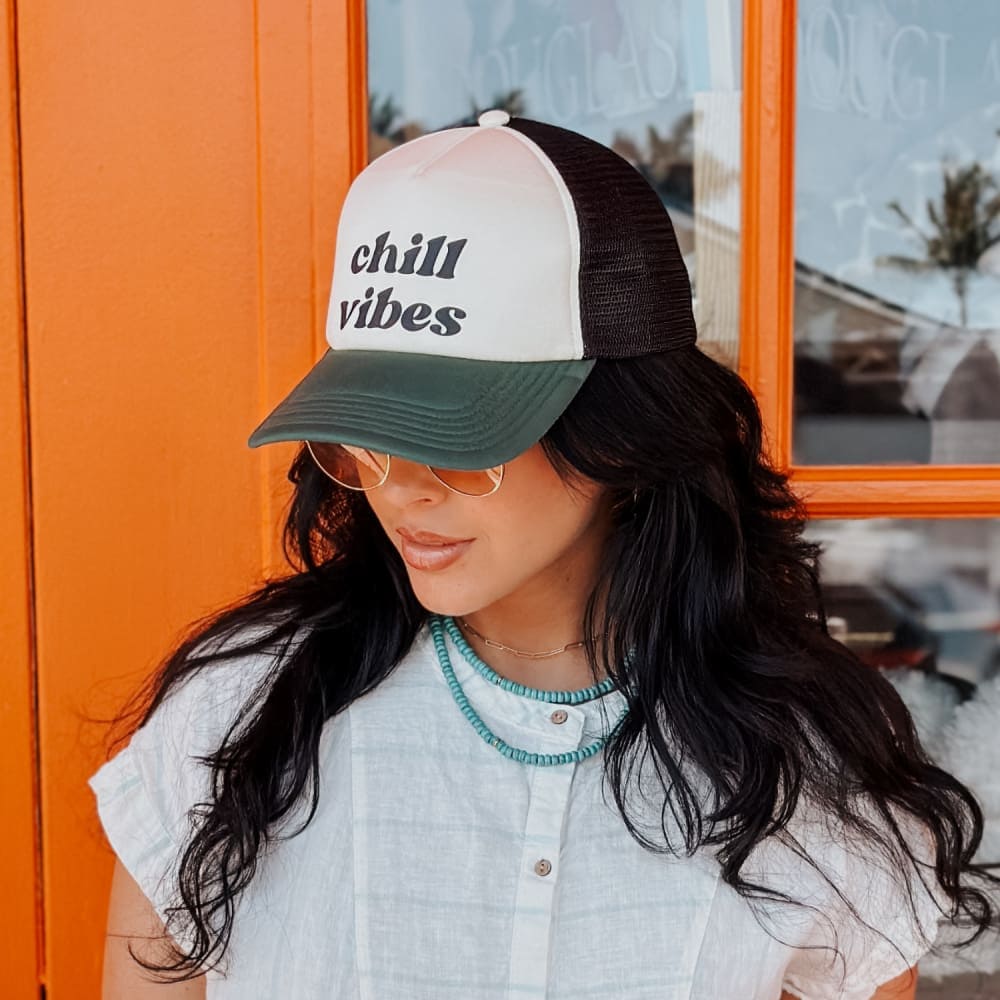 Chill Vibes Mesh Trucker Hat - Cream Green