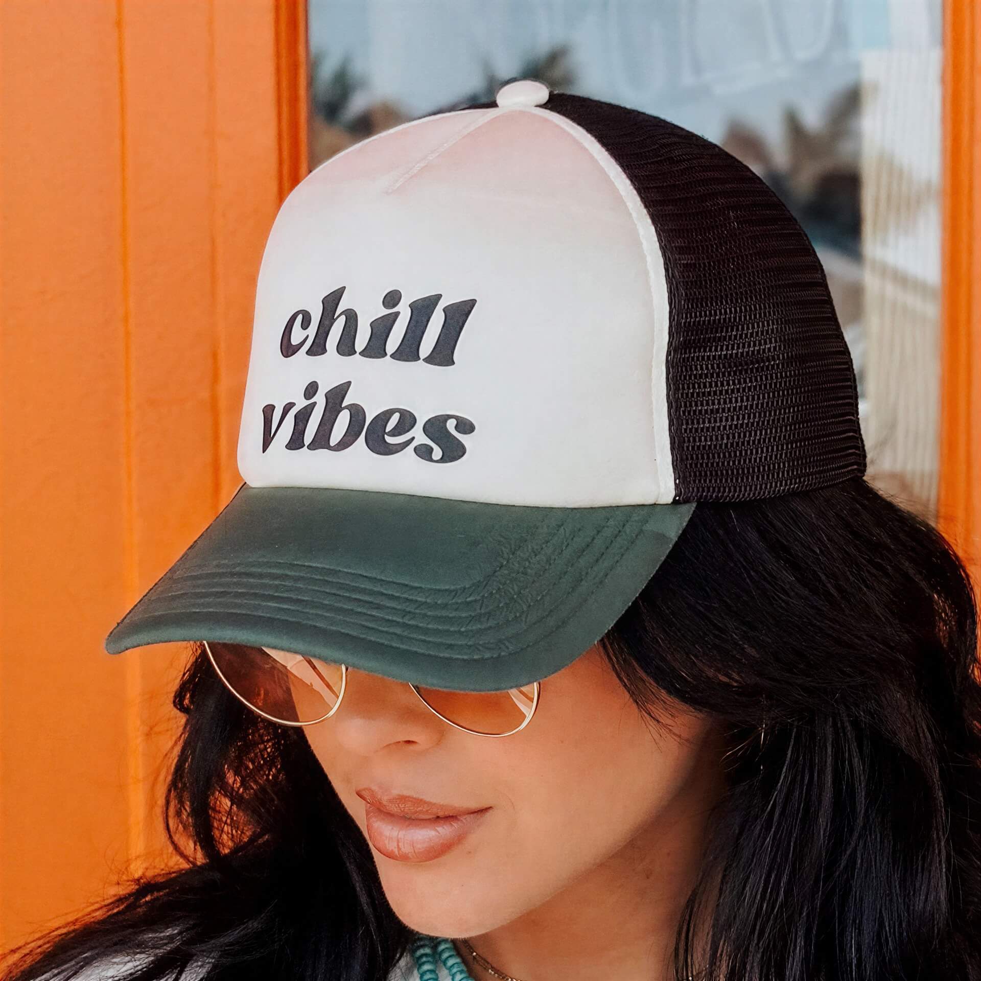 Chill Vibes Mesh Trucker Hat - Cream Green
