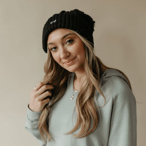 Chunky Twist Cuffed Beanie - Black - Black / one size