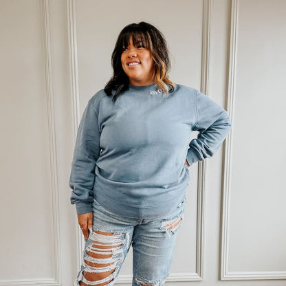 Custom Mama Embroidered Crewneck - Slate Blue