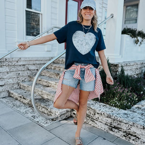 Distressed White Heart Mid Tee - NEW