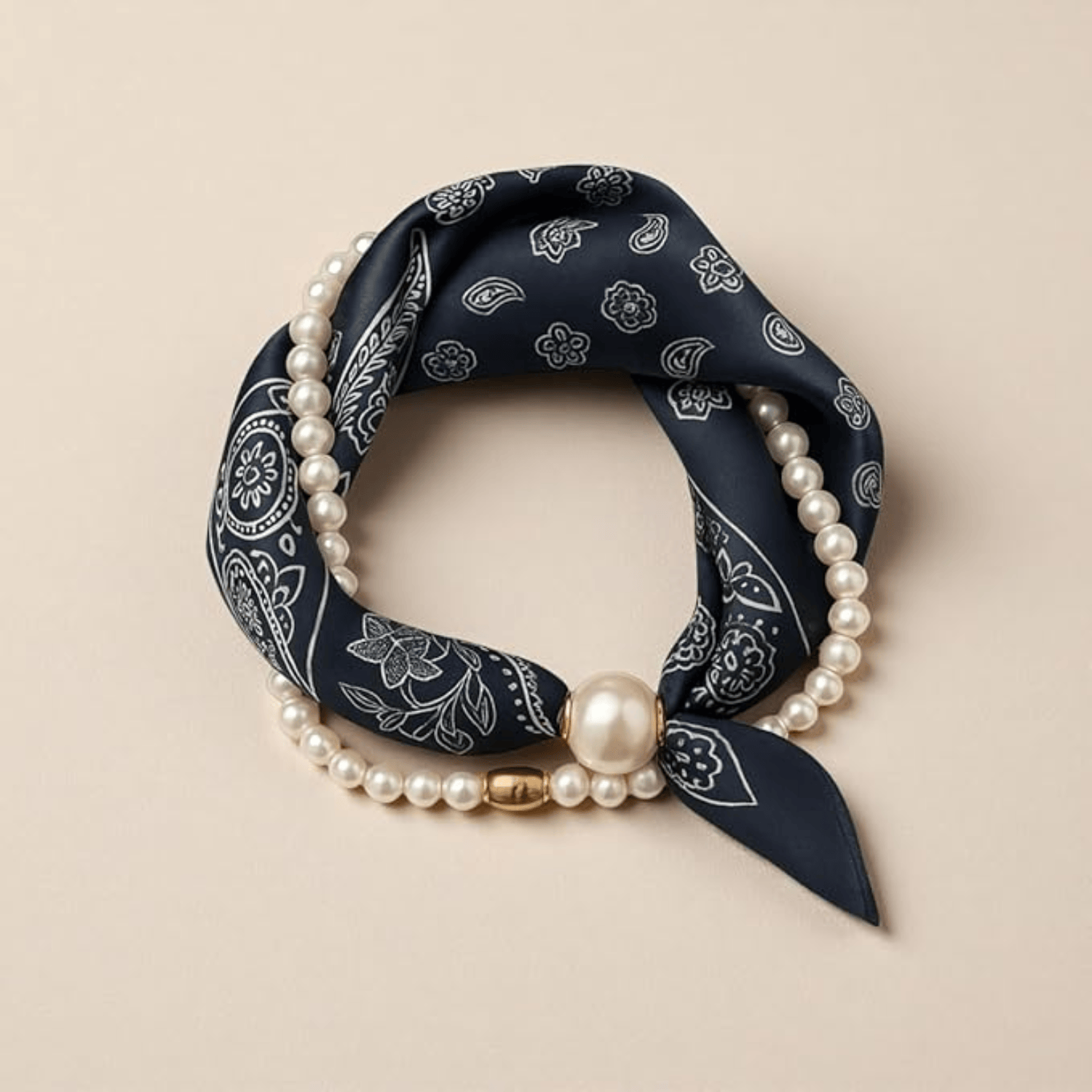 Bandana Scarf Necklace with Charm - Black