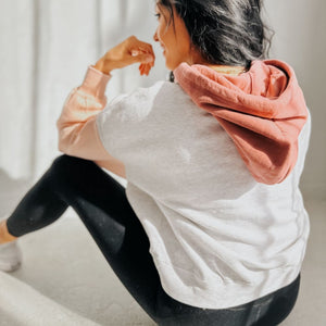 Fleece Color Block Cropped Hoodie