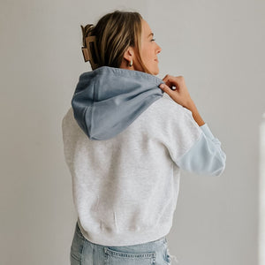 Fleece Color Block Cropped Hoodie