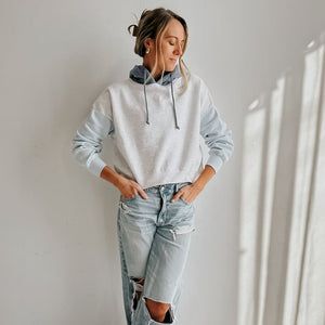 Fleece Color Block Cropped Hoodie