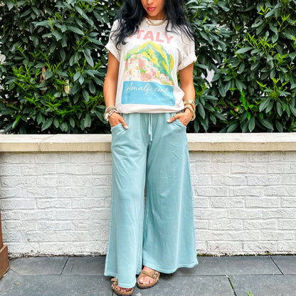 Flora French Terry Pants - Ash Blue