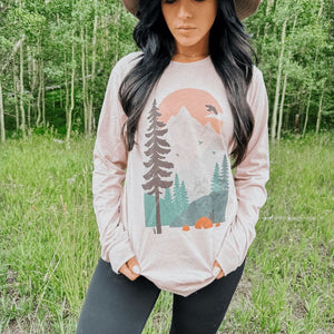 Forest Scene Long Sleeve - Pink Gravel - Mommy Apparel