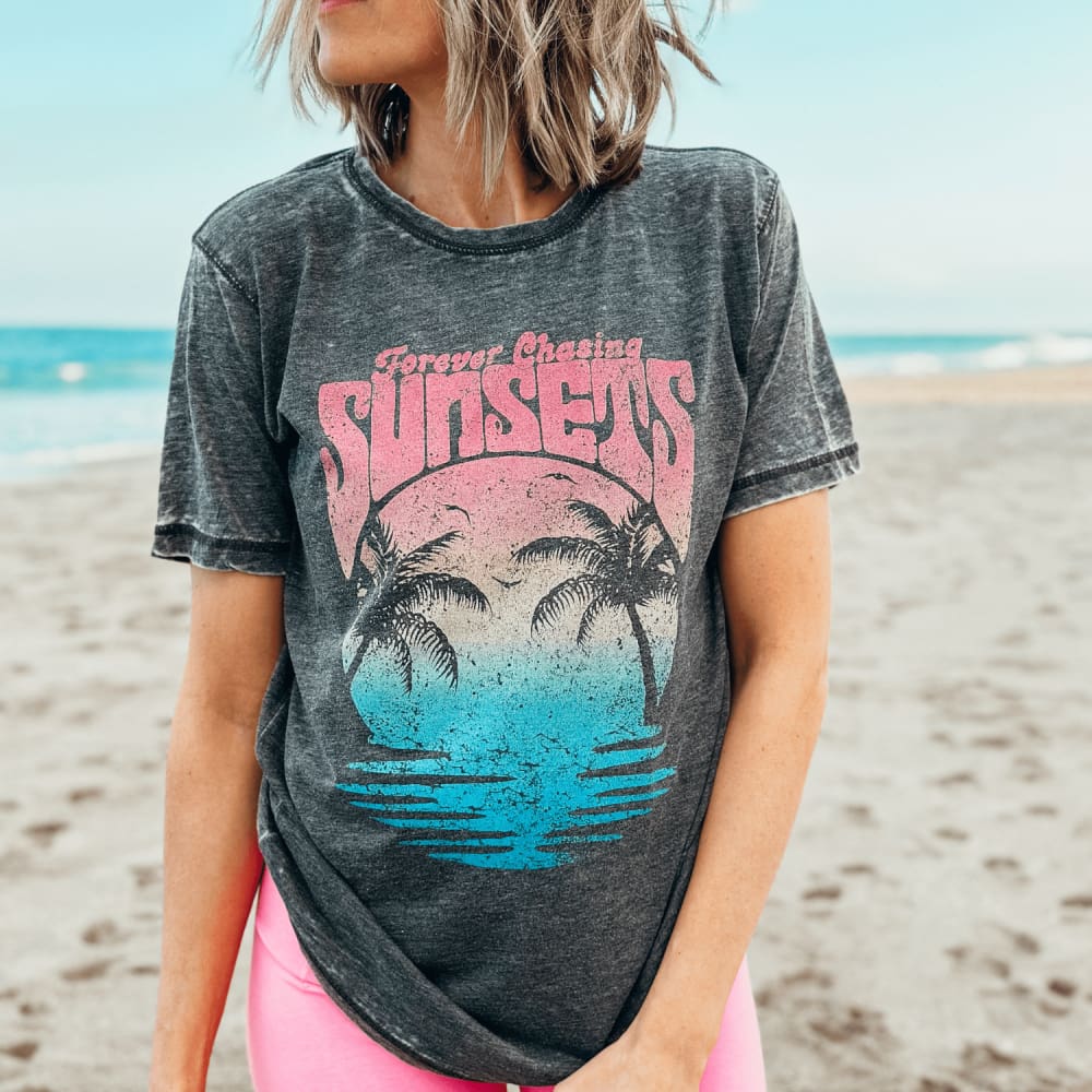 Forever Chasing Sunsets Acid Wash Tee - NEW