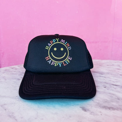 Happy Mind Foam Mesh Trucker Hat - Black