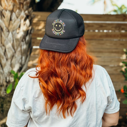 Happy Mind Foam Mesh Trucker Hat - Black