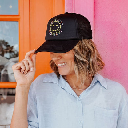 Happy Mind Foam Mesh Trucker Hat - Black