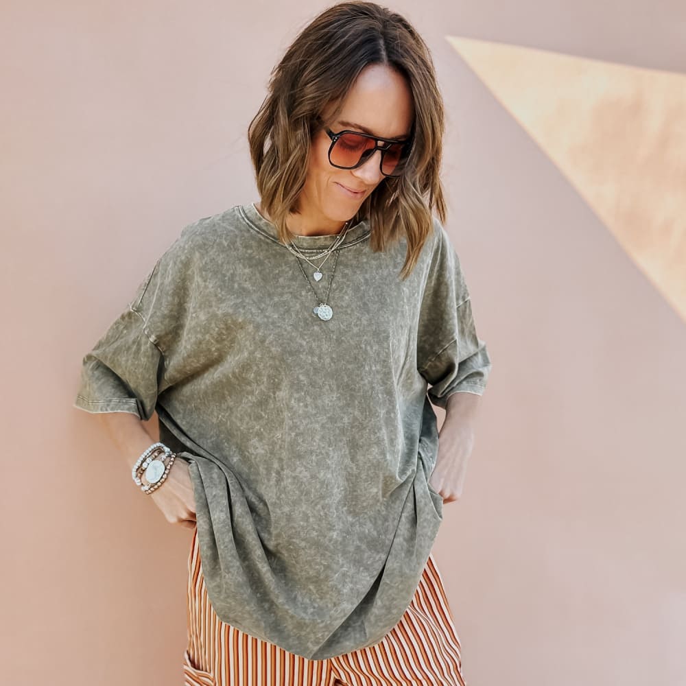 Lainey Oversized Tee Washed Dark Olive