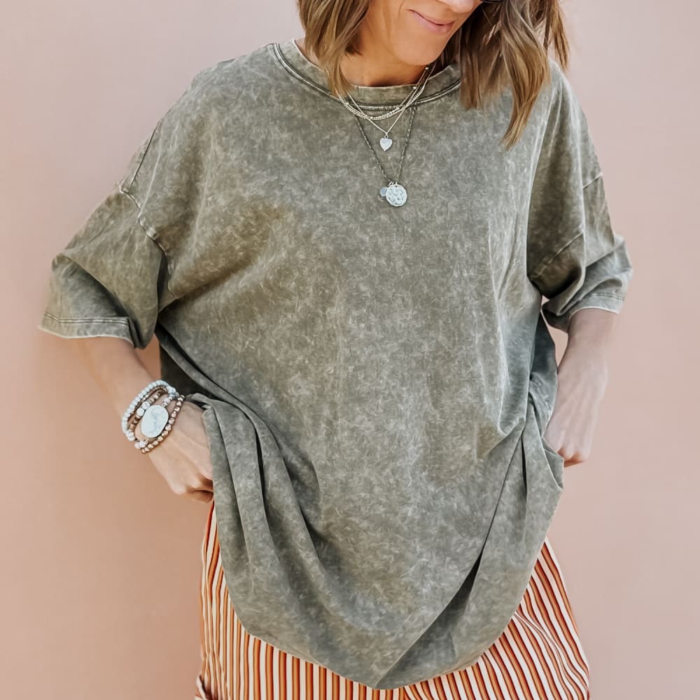 Lainey Oversized Tee Washed Dark Olive
