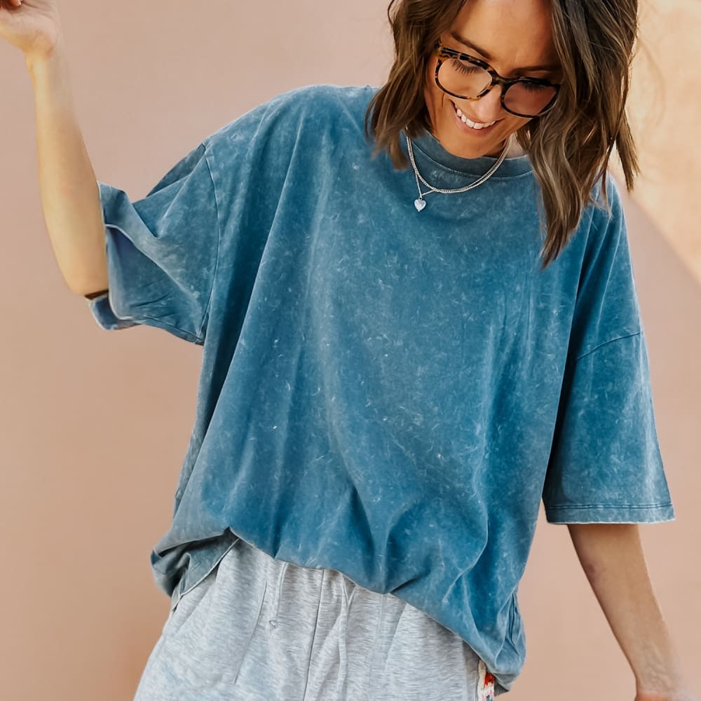 Lainey Oversized Tee Washed Deep Blue