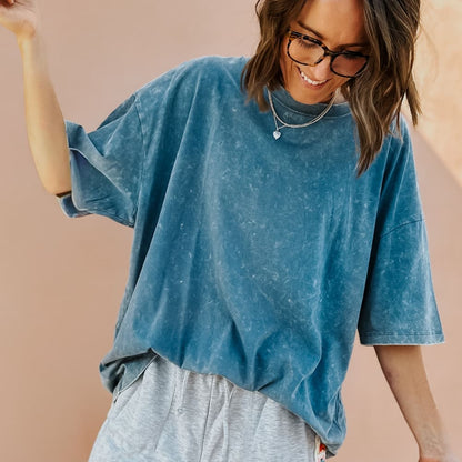 Lainey Oversized Tee Washed Deep Blue