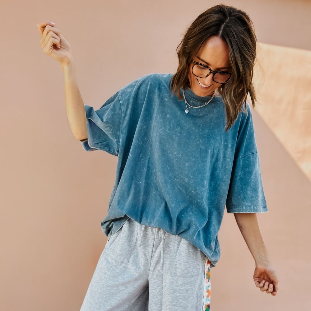 Lainey Oversized Tee Washed Deep Blue