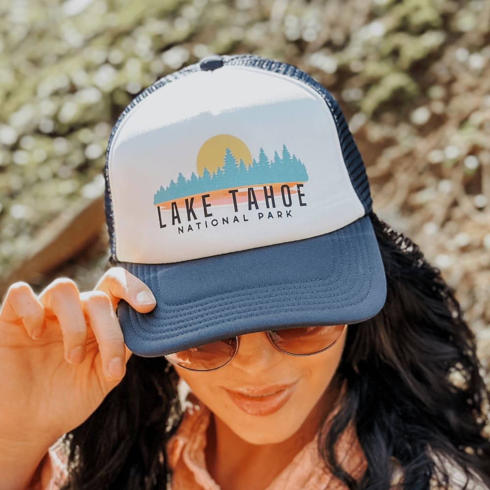 Lake Tahoe Trucker Hat - White Navy
